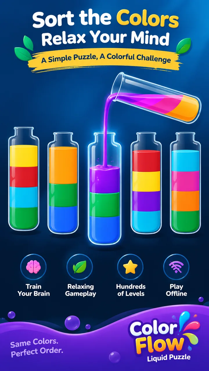 لعبة فرز الألوان وسكب السوائل Color Flow Liquid Sort Gameplay ASMR